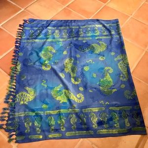 Seahorse Cover Up or Wrap, blue and green